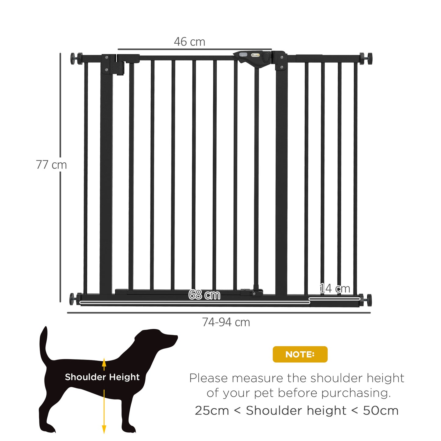 Adjustable Safety Gate w/ One Extensions, Four Adjustable Screws, Black