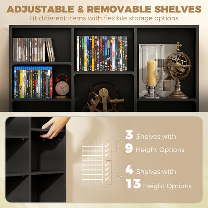 835 CD/500 DVD Storage Unit, Blu-ray Media Storage Shelf with 27 Compartments and 21 Adjustable Shelves, Black