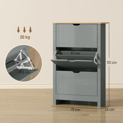 Slim Shoe Cabinet, Narrow Shoe Cupboard with 3 Flip Drawers, Adjustable Shelves for 18 Pairs of Shoes, Light Grey