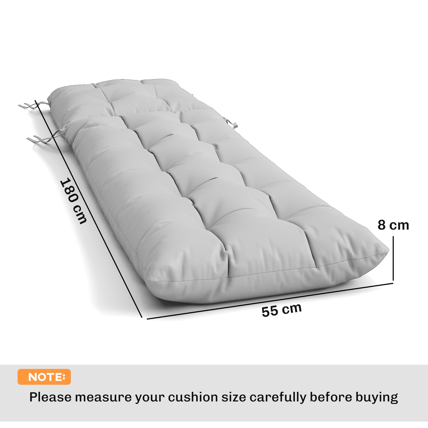 Sun Lounger Cushions Only, Garden Lounge Chair Cushions Set of 2, Sunbed Replacement Pads with 4 Ties, Light Grey