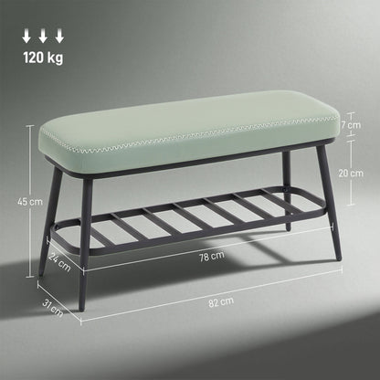 PU Leather Shoe Storage Bench - Green