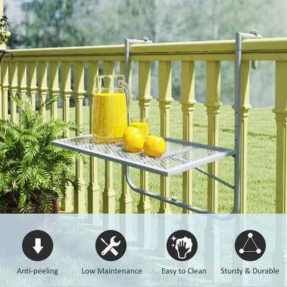 Balcony Hanging Table, Metal Wall Mount Desk, Adjustable Folding Balcony Deck Table for Patio and Garden, Grey