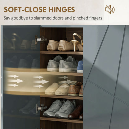Narrow Shoe Storage Cabinet with Soft-Close Hinges and Adjustable Shelves for 15-20 Pairs of Shoes, Grey