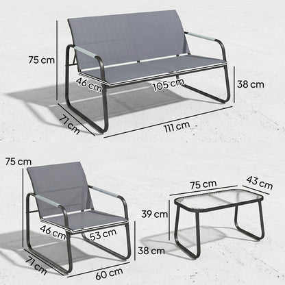 4 Piece Garden Furniture Set, Garden Sofa Set with Loveseat, 2 Armchairs, Tempered Glass Table for Balcony, Grey