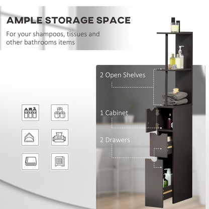 Tall Bathroom Cabinet, Freestanding Slim Bathroom Storage Cabinet with 2-Tier Open Shelf and 2 Drawers for Small Space