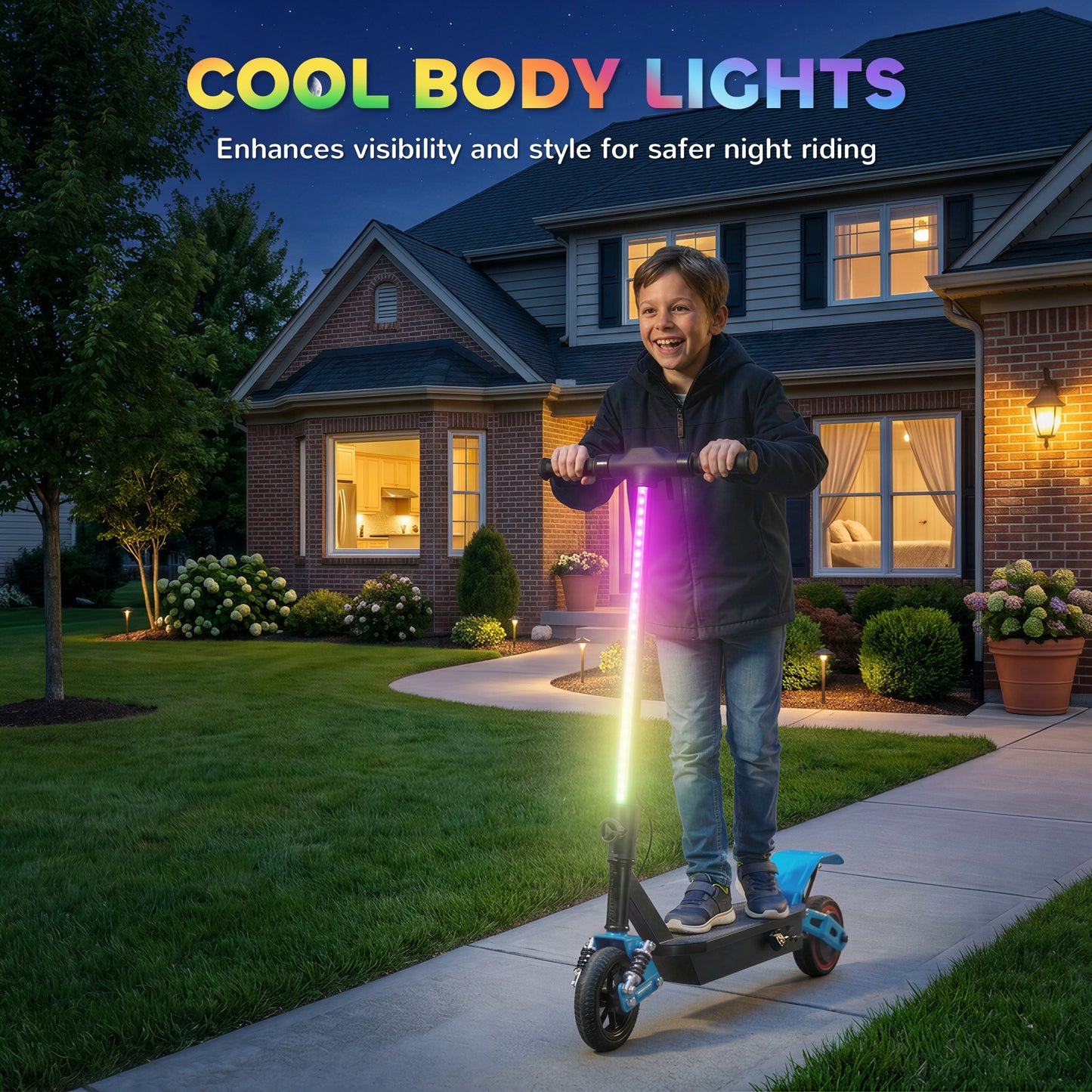 Foldable Kids Electric Scooter with LCD Display, Dual Shock Absorption, Up to 15 KM/H, Max Range 6 KM for Age 6-14, Blue