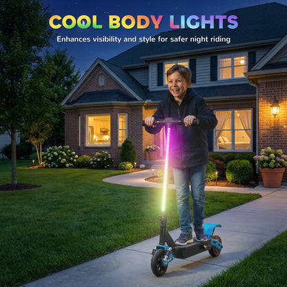 Foldable Kids Electric Scooter with LCD Display, Dual Shock Absorption, Up to 15 KM/H, Max Range 6 KM for Age 6-14, Blue
