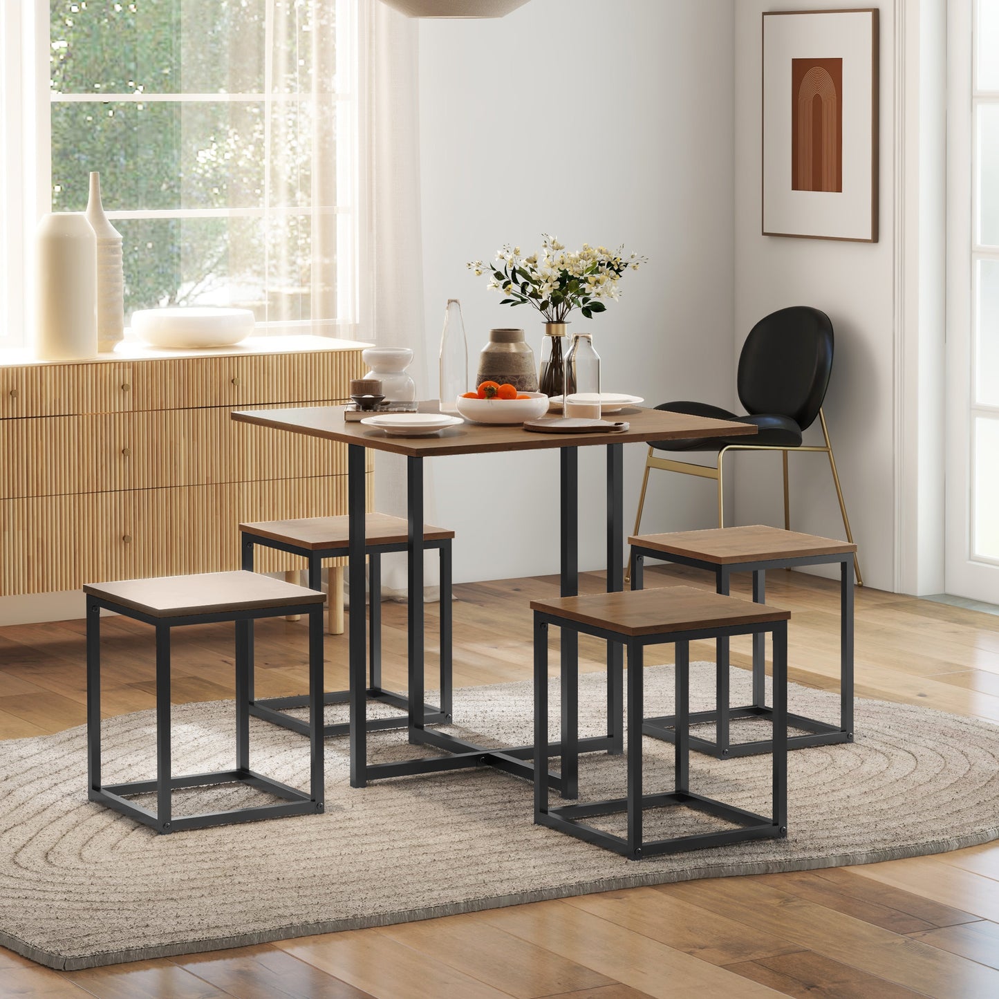 5 Piece Dining Table and Chairs Set 4, Industrial Space Saving Table and Chairs with Metal Frame