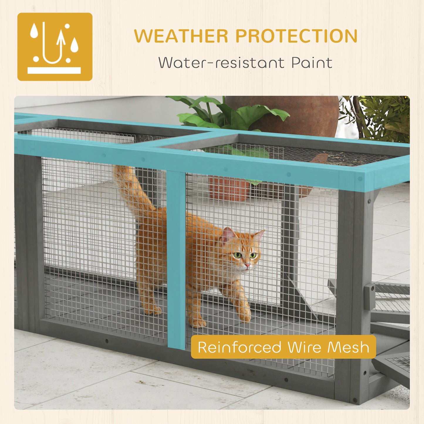 Outdoor Cat Tunnel, Wooden Play Cat Enclosure, Extendable Pet Run with 3 Doors, for Indoor and Outdoor Use, Grey