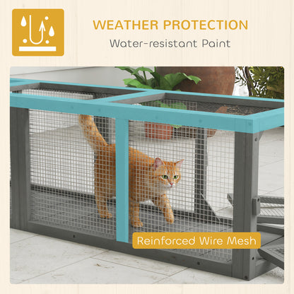 Outdoor Cat Tunnel, Wooden Play Cat Enclosure, Extendable Pet Run with 3 Doors, for Indoor and Outdoor Use, Grey