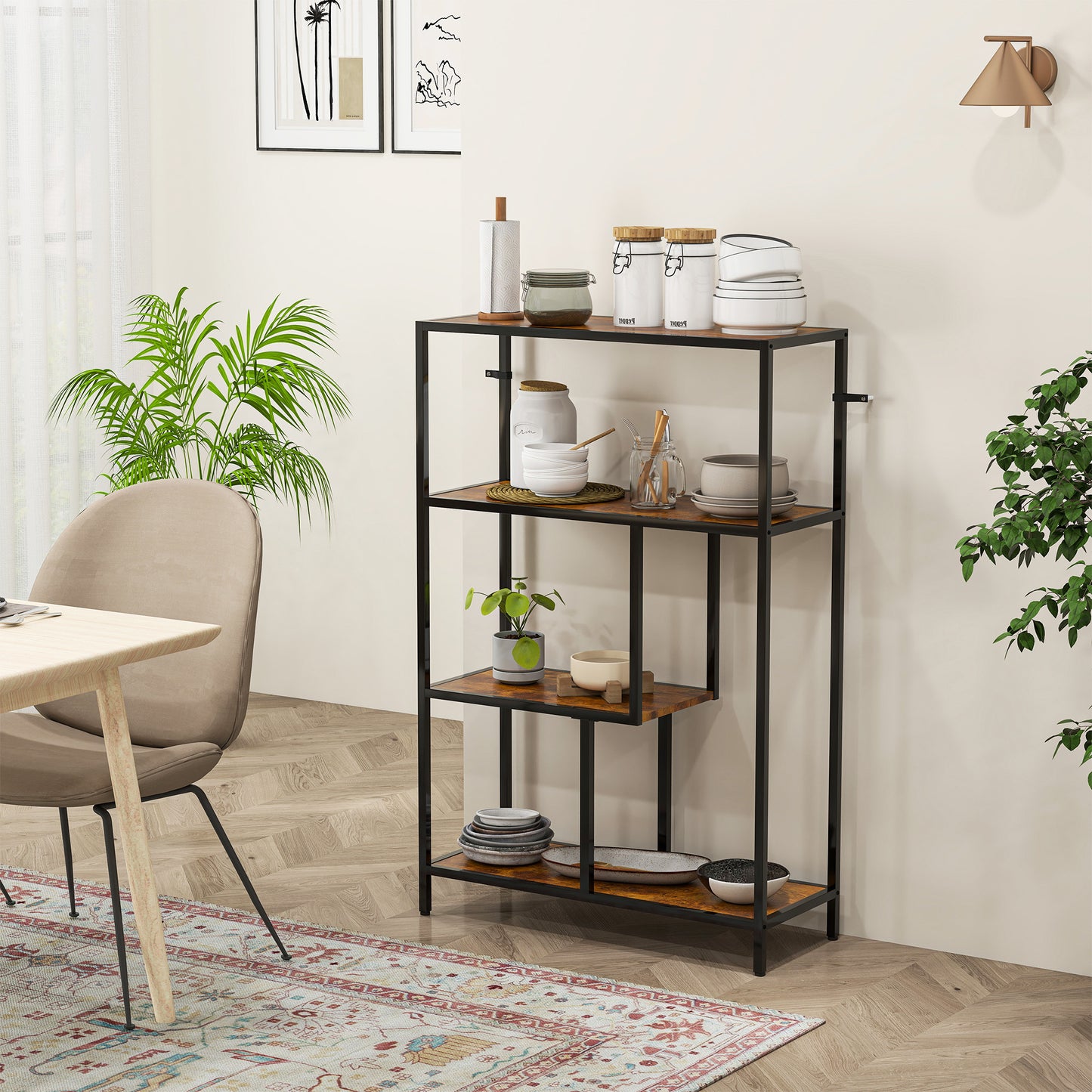 4-Tier Bookshelf with Open Shelves - Rustic Brown
