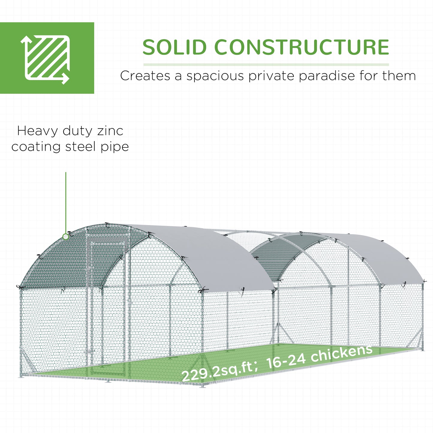 Walk In Chicken Run Galvanised Chicken Coop Hen Poultry House Cage Pet Playpen Garden with Water-Resist Covers