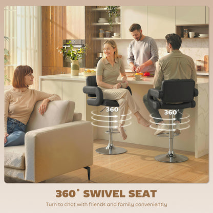 Bar Stools Adjustable Swivel Kitchen Chairs with Backrest Armrest Set of 2 PU Leather Black