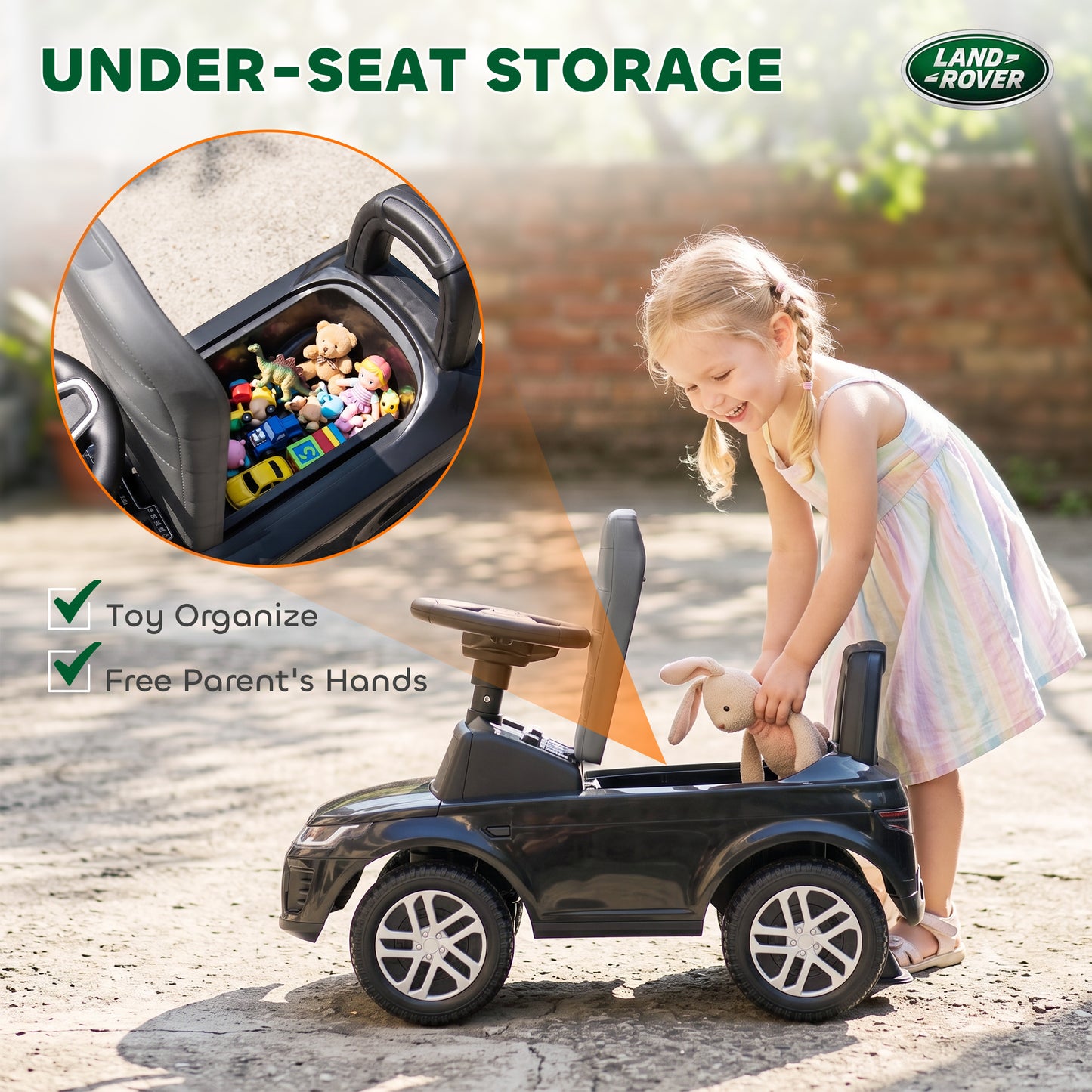 Land Rover Licensed Toddler Ride on Car with Horn, Engine Sounds, Under-Seat Storage, for 18-36 Months, Black
