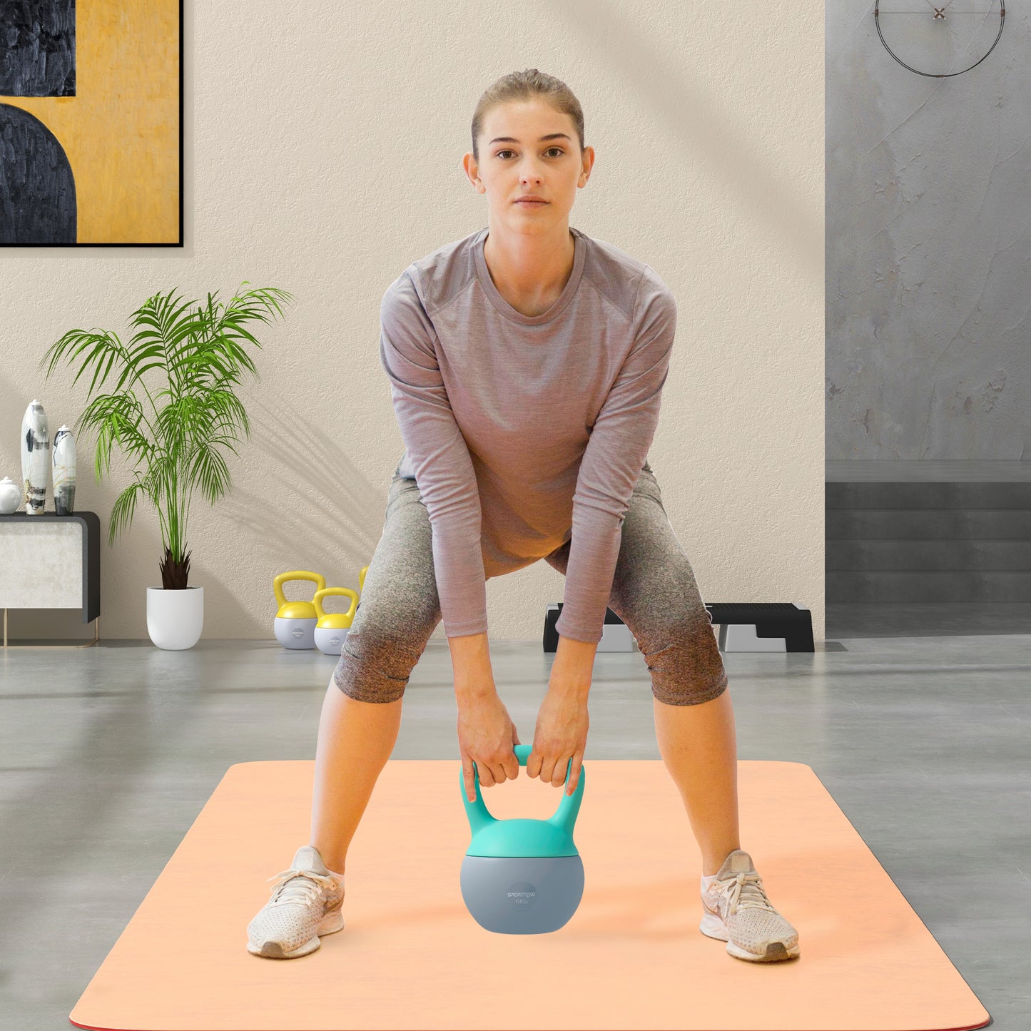 6KG Soft Kettlebell, Kettlebell with Non-Slip Handle for Home Gym, Weight Lifting, Strength Training, Green/Grey