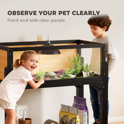 Wooden Tortoise House with Storage Shelf, Clear Observation Windows, Lamp Holder, Openable Top, Built-in Tray, Yellow