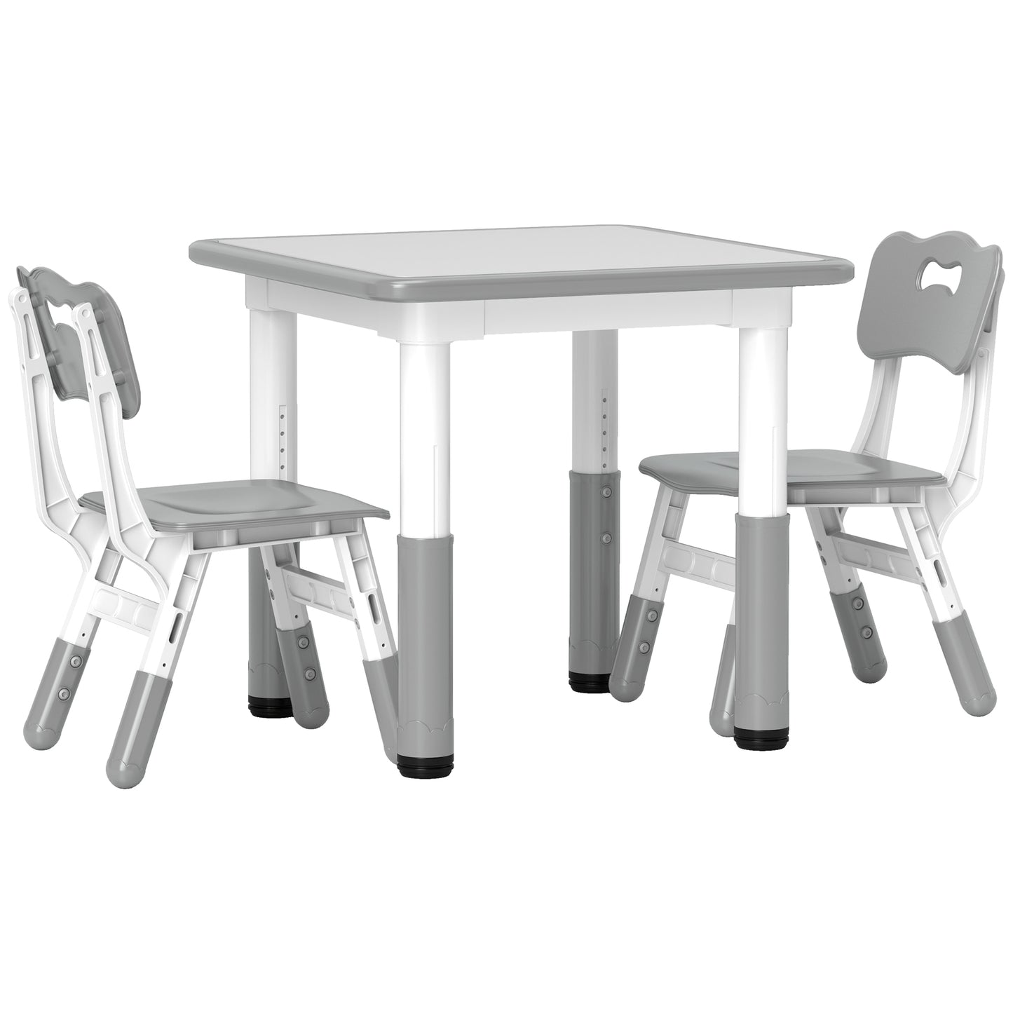 Height Adjustable Toddler Table and Chair Set, 3 Pcs Children Activity Table w/ 2 Chairs, for Playroom, Bedroom - Grey