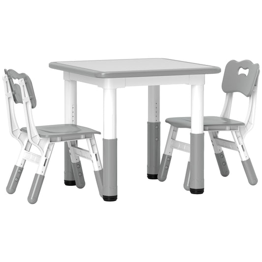 Height Adjustable Toddler Table and Chair Set, 3 Pcs Children Activity Table w/ 2 Chairs, for Playroom, Bedroom - Grey