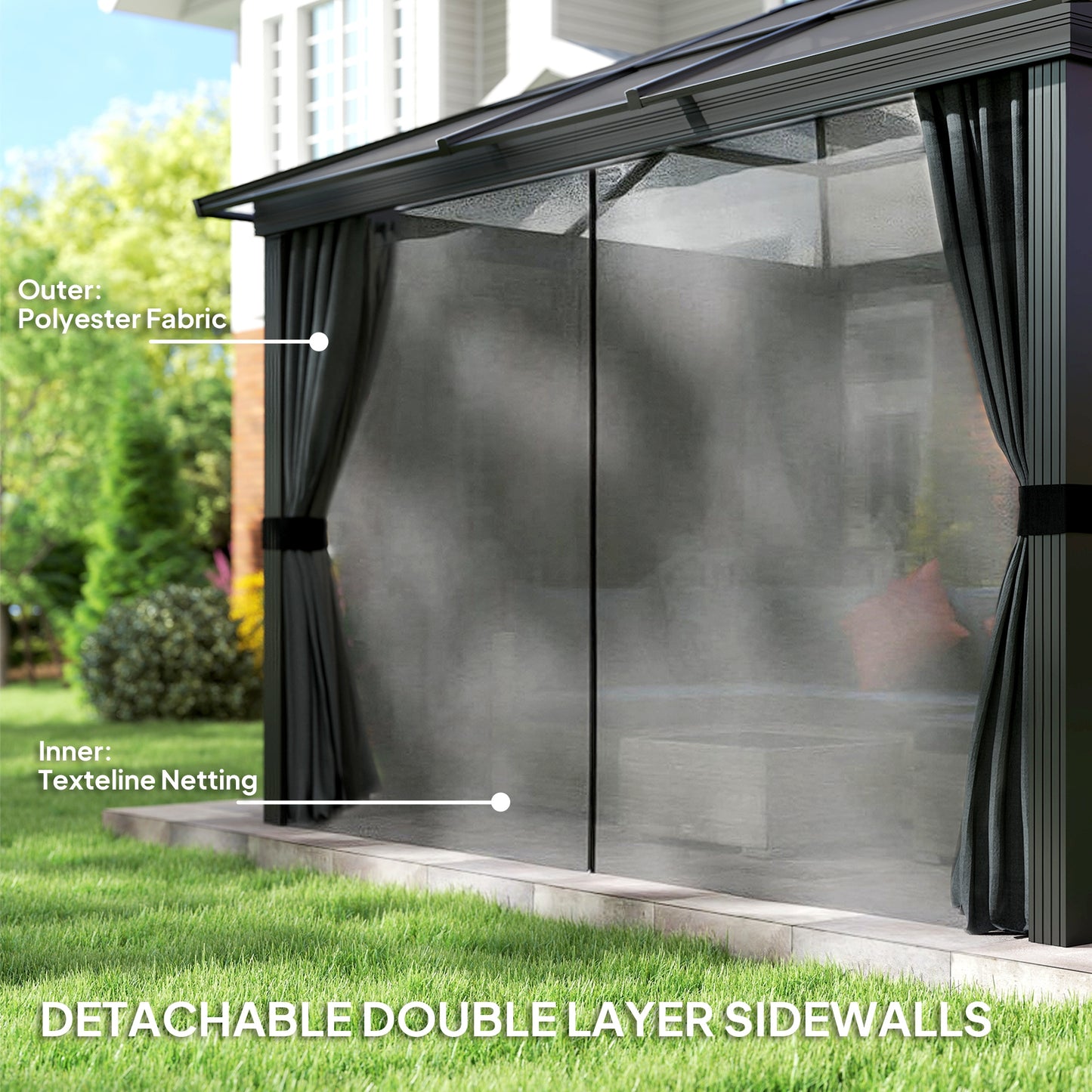 3 x 3.6m Hardtop Gazebo Canopy with Polycarbonate Roof, Aluminium Frame, Permanent Pavilion Garden Gazebo