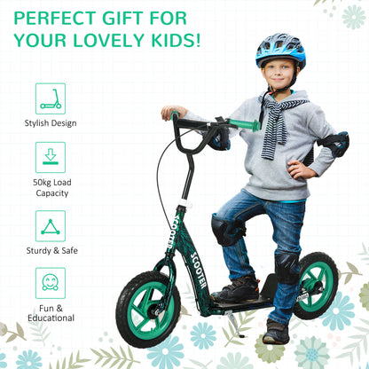 Kids Scooter with Adjustable Handlebar, Children's Kick Scooter with Non-slip Footplate, Rear Brake, Kickstand, Green