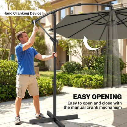 3m Overhanging Cantilever Parasol, with Cross Base - Light Grey