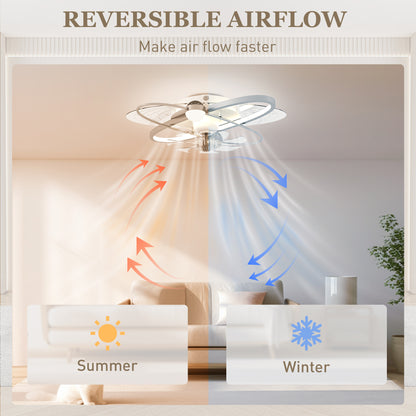 Ceiling Fan with Light and Remote, 3 Colour Temperatures, LED Mount Ceiling Fan Light for Bedroom, Silver Tone