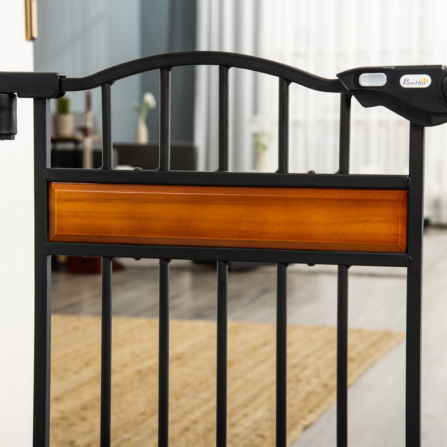 Pet Gate Safety Gate, with Cat Flap, Auto Close, for Staircases, Doorways, Hallways, 74-80cm Wide - Black