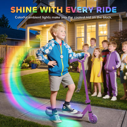 Electric Scooter for Kids Aged 4-7 Years, with Flashing LED Lights, Rear Auxiliary Wheels, Purple