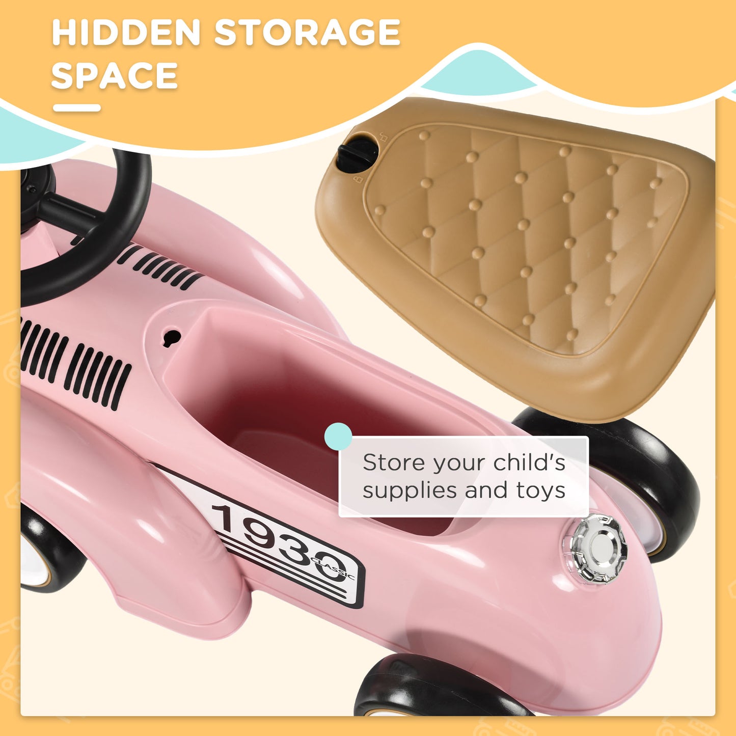 Foot to Floor Slider for Toddlers with Under-Seat Storage, Ride on Sliding Car with Horn, for Ages 12-36 Months - Pink