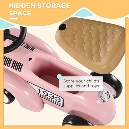 Foot to Floor Slider for Toddlers with Under-Seat Storage, Ride on Sliding Car with Horn, for Ages 12-36 Months - Pink