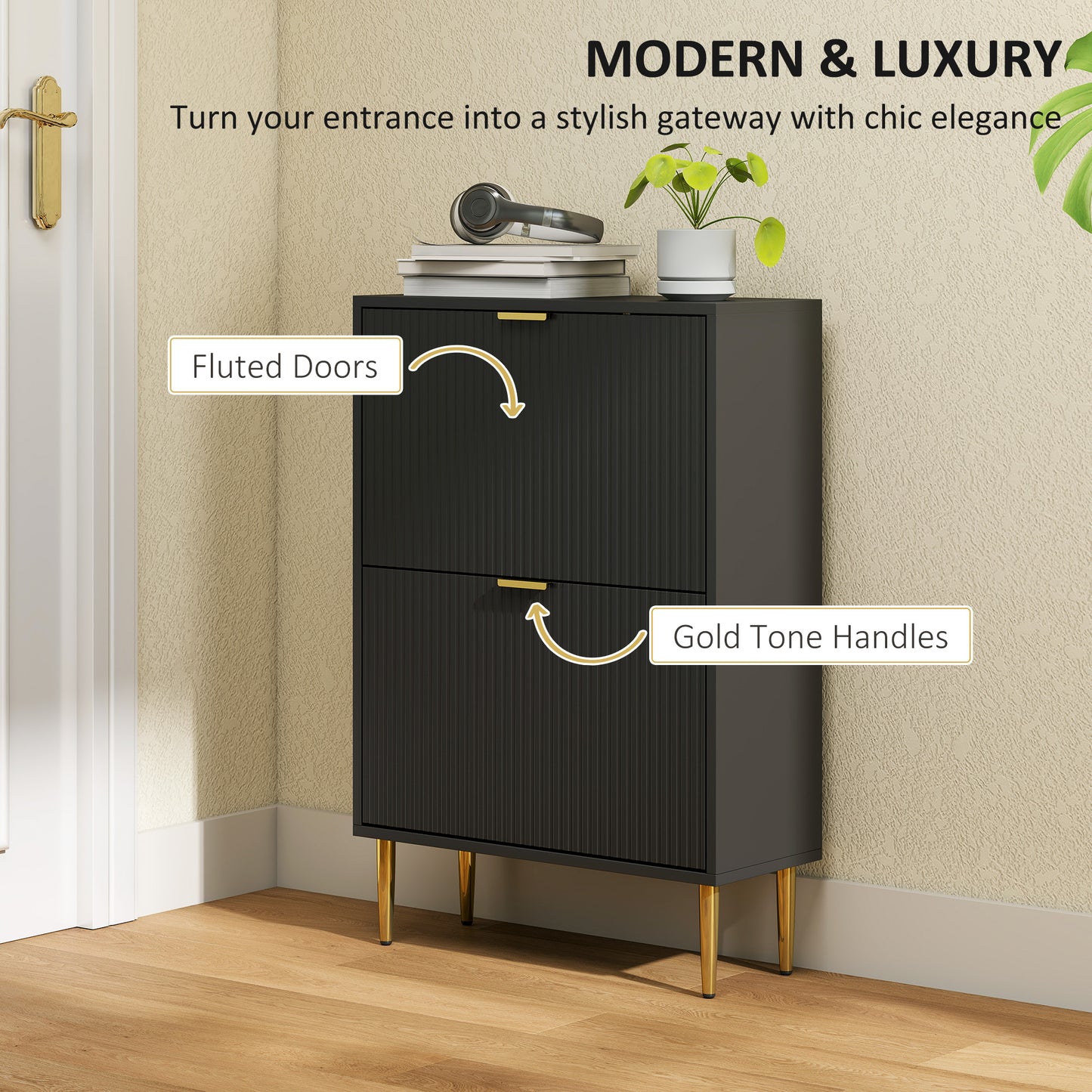 Elegant Two-Drawer Shoe Cabinet - Black