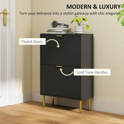 Elegant Two-Drawer Shoe Cabinet - Black