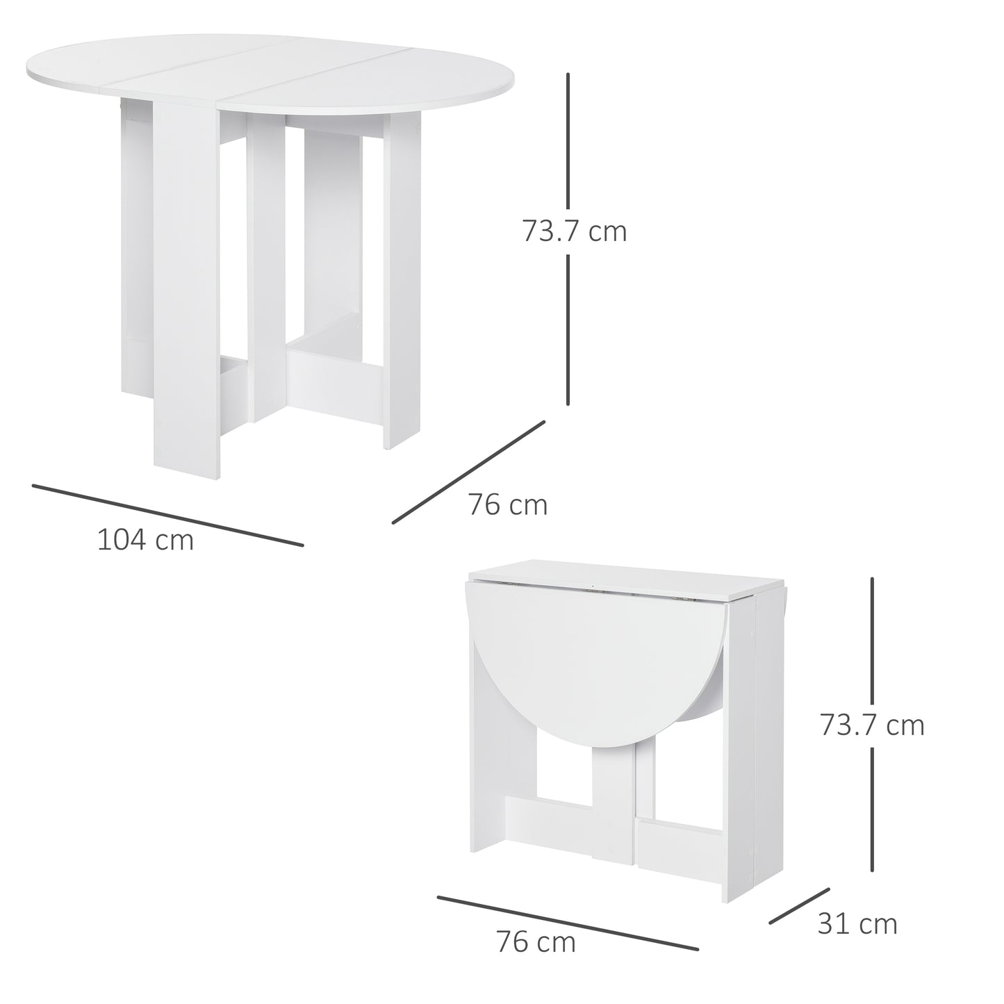 Space-saving Drop Leaf Table, Folding Dining Table for Small Space, Kitchen, Dining Room, White