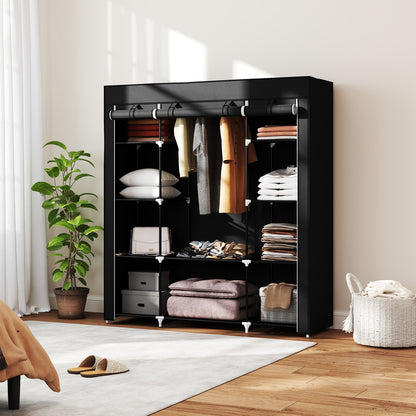 Portable Wardrobe, Foldable Fabric Wardrobe, 150 x 43 x 162.5cm, Clothes Storage Organiser with Hanging Rail, Shelves