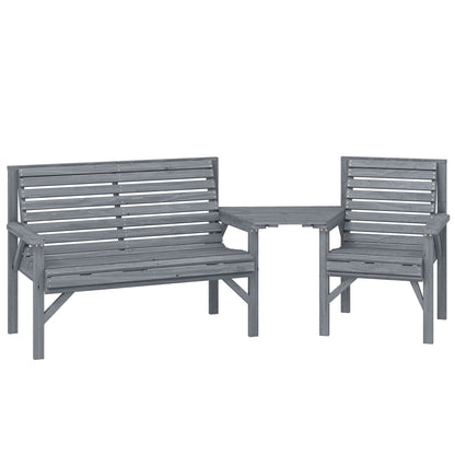 Wooden Garden Furniture Set with Parasol Hole, 1 Chair, 1 Bench and Detachable Table, Grey Embossed Finish