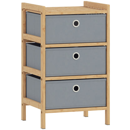 Chest of Drawers, 3 Fabric Drawers Narrow Dresser with Bamboo Frame, Light Grey