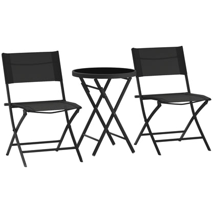 3 Pieces Outdoor Bistro Set, Glass Top Outdoor Table and 2 Folding Chairs with Protecting Feet, Black
