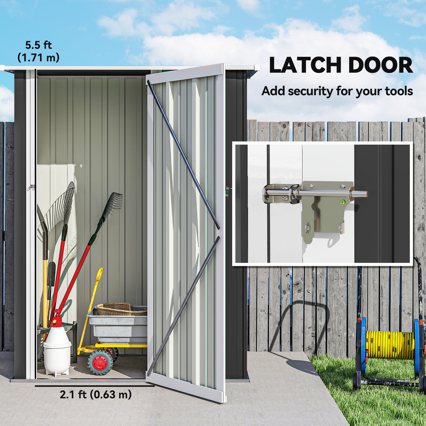 5ft x 3ft Garden Storage Shed, Galvanised Outdoor Metal Shed Waterproof with Sloped Roof, Lockable Door for Patio Tools