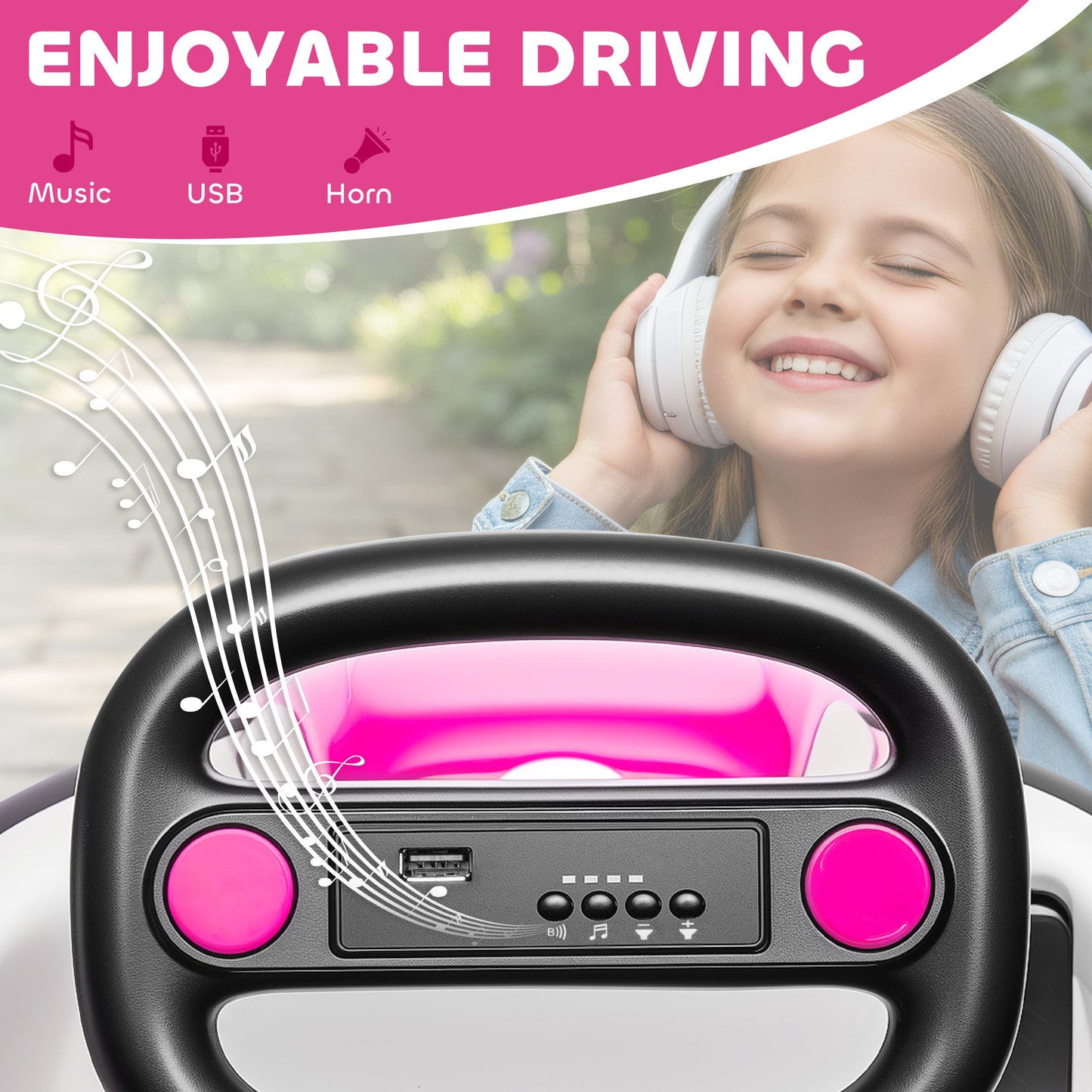 Kids Bumper Car with 360-Degree Rotation, 6V Electric Ride On Car with Music and Horn for 3-8 Years Old, Pink