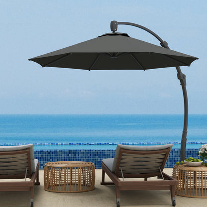 3(m) Garden Cantilever Parasol, Round Overhanging Umbrella with Crank Handle, Cross Base, Aluminium Frame and 360° Rotation