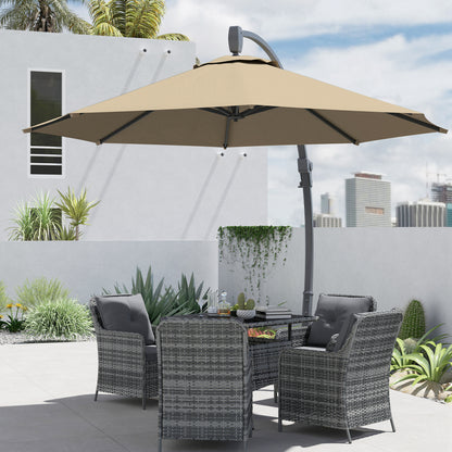 3(m) Garden Cantilever Parasol, Round Overhanging Umbrella with Crank Handle, Cross Base, Aluminium Frame and 360° Rotation