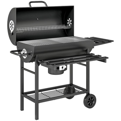 Charcoal BBQ Grill with Foldable Front Side Shelf, Portable Barbecue Smoker with Warming Rack, Bottom Shelf, Lid