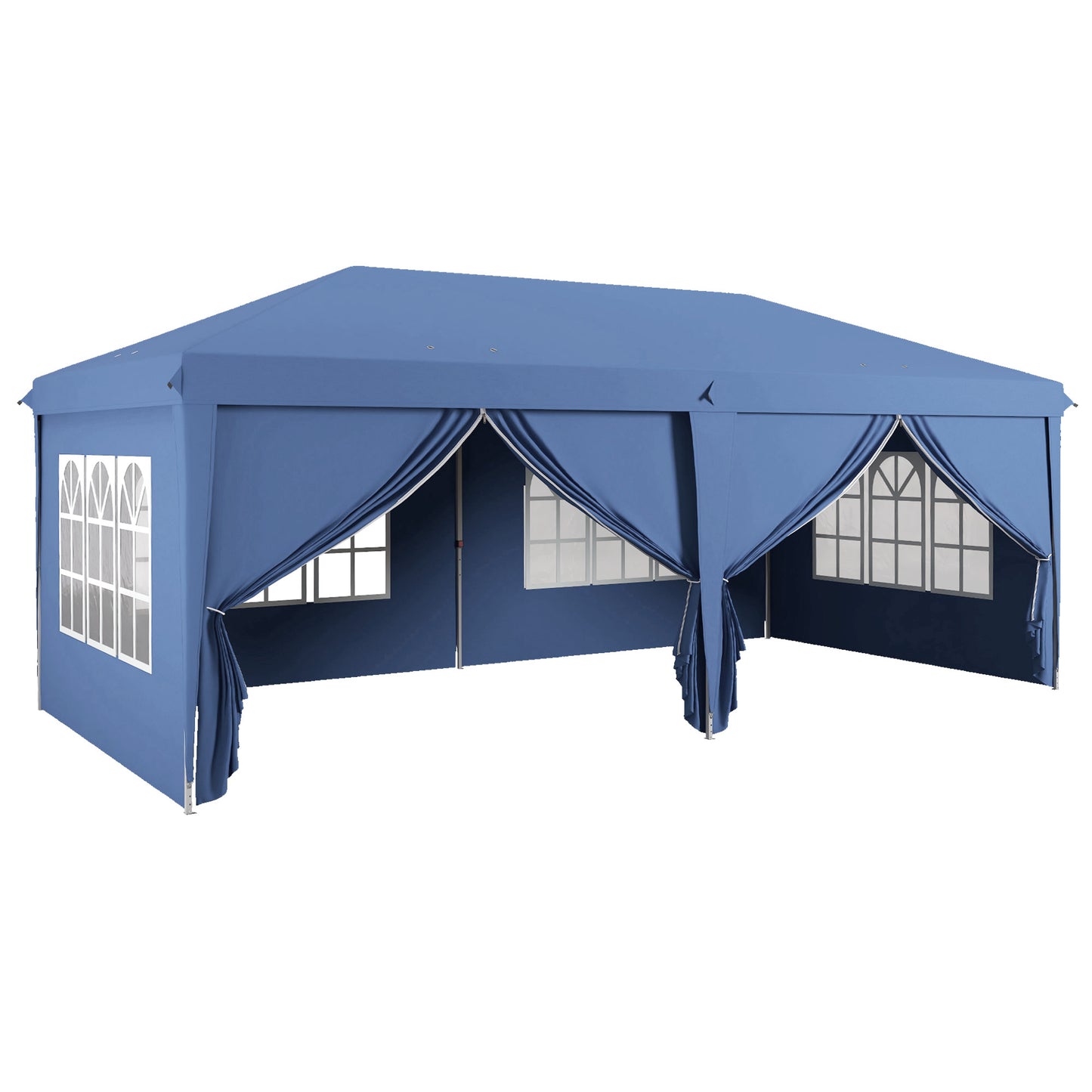 3x6m Pop-Up Gazebo, with Curtain Walls and Windows, Blue