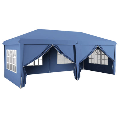 3x6m Pop-Up Gazebo, with Curtain Walls and Windows, Blue