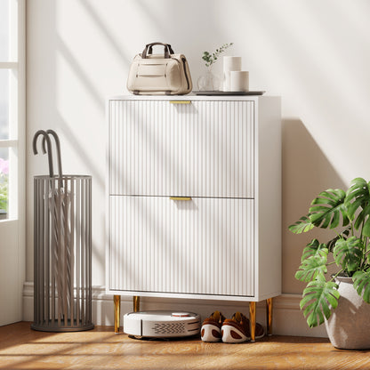 Elegant Two-Drawer Shoe Cabinet - White
