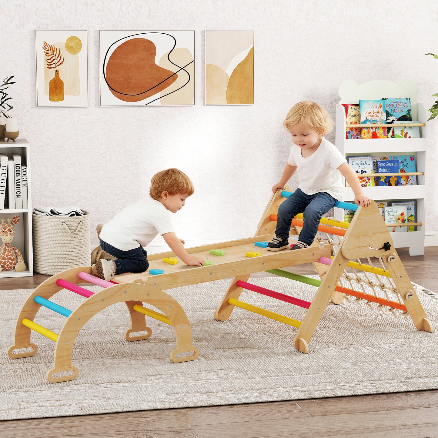 8-in-1 Toddler Climbing Frame, Indoor Play Triangle Set with Slide, Arch and Triangle Ladder, Multicolour