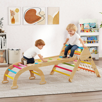 8-in-1 Toddler Climbing Frame, Indoor Play Triangle Set with Slide, Arch and Triangle Ladder, Multicolour
