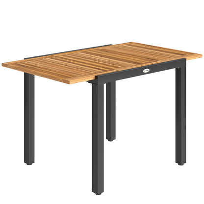 Patio Dining Table Expandable Outdoor Dining Table Acacia Wood Top 80-120 cm Natural and Black