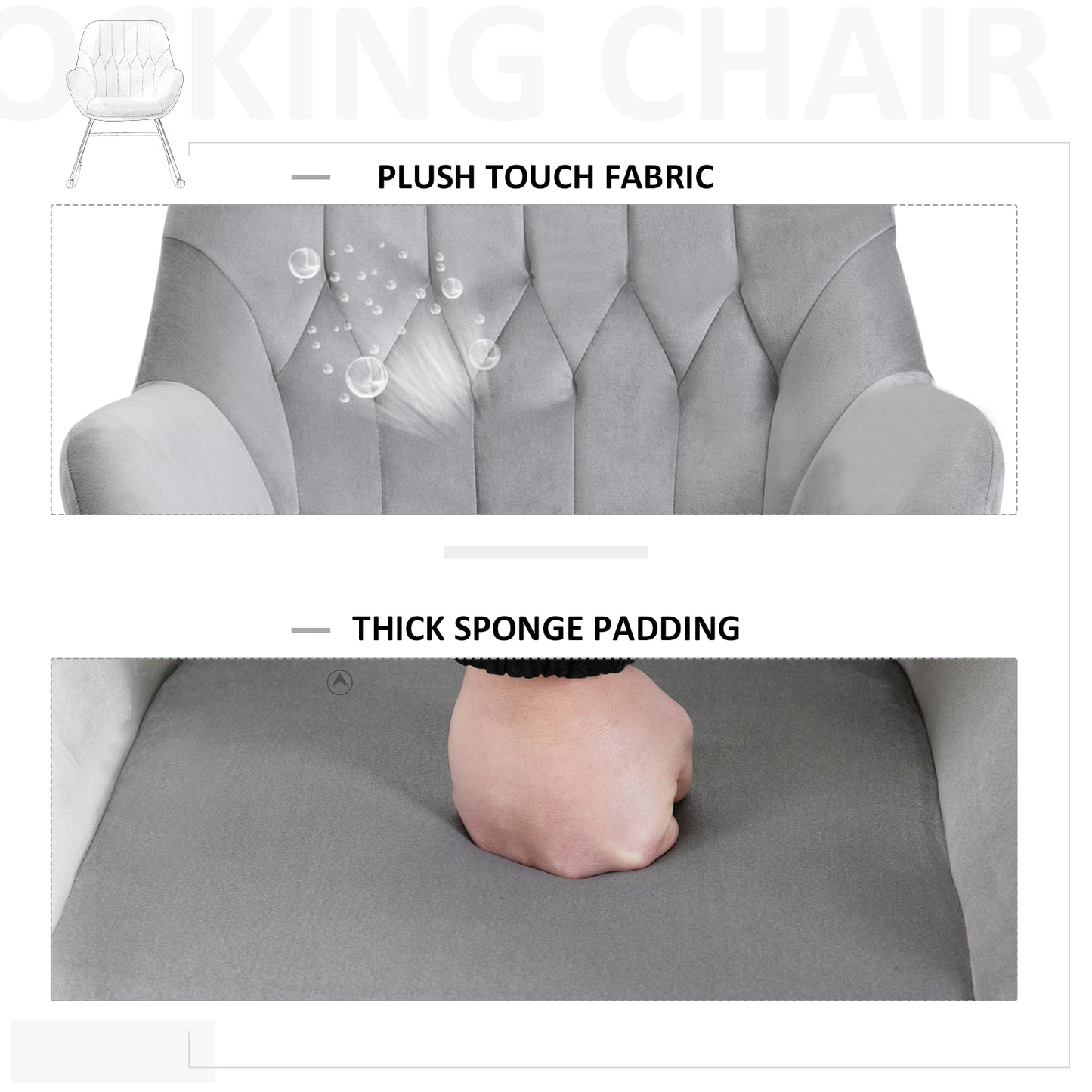 Rocking Chair Reading Accent Armchair with Steel Frame Sponge Padded for Living Room, Dining Room, Office, Balcony