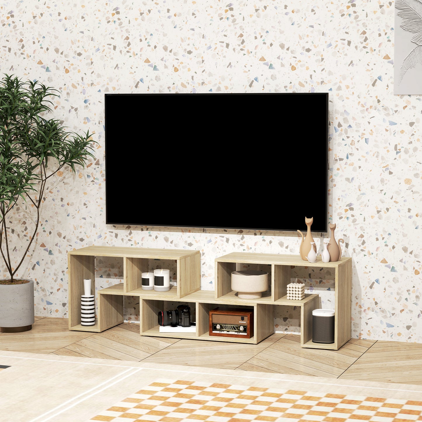 Three-Block Modular TV Stand - Grey Wood-Effect